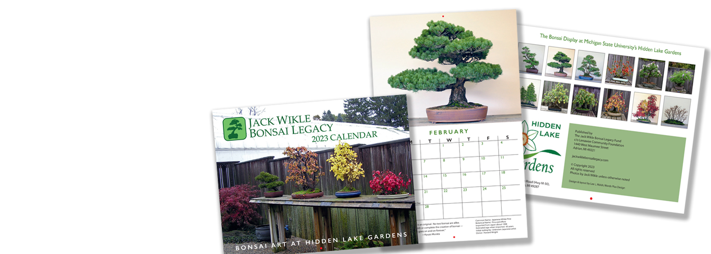 Keepsake quality, 11x17" opened, 28-page, full-color 2023 bonsai calendar.